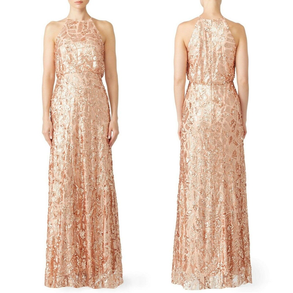 Donna Morgan Tiffany Sequin Gown Halter Sleeveless